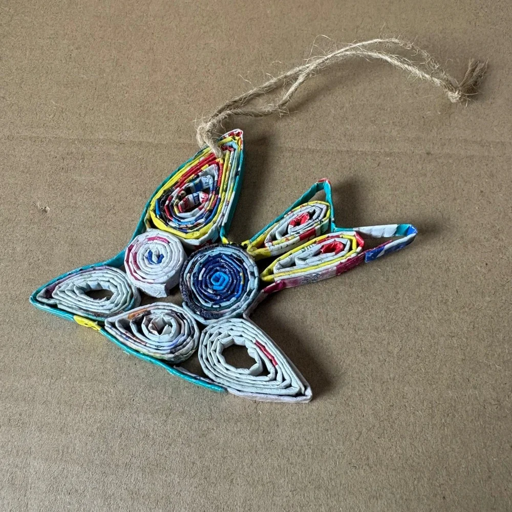 Handmade Paper Quilled‎ Bird Ornament Colorful Recycled Sustainable Folk Art